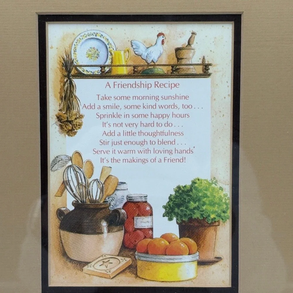 Vintage Cottage Kitchen Wall Art Friendship Recipe 1964 Homemakers Stamp 10.5x14